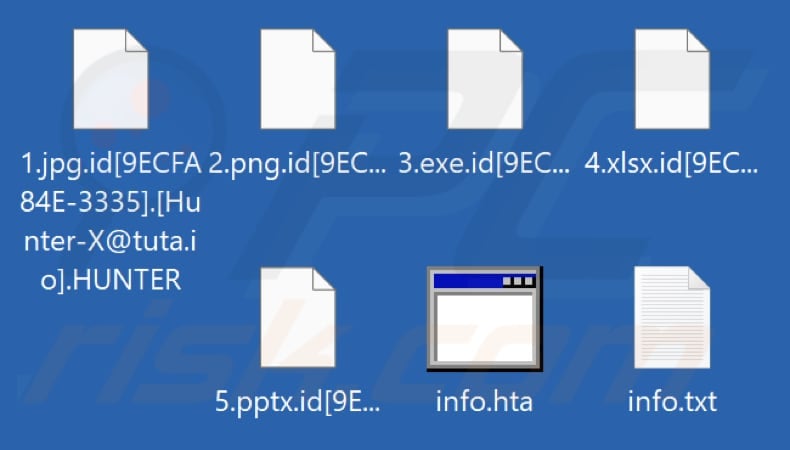 Pliki zaszyfrowane przez ransomware HUNTER (rozszerzenie .HUNTER)
