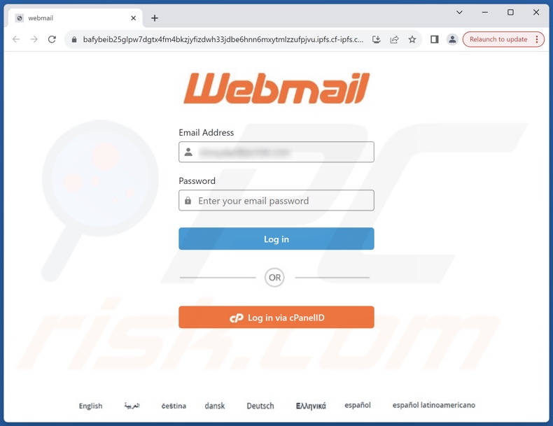 Strona phishingowa promowana przez oszukańczy e-mail Email Is Due For Renewal
