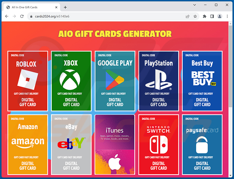 Witryna oszustwa Gift Card Giveaway - cards2024[.]org
