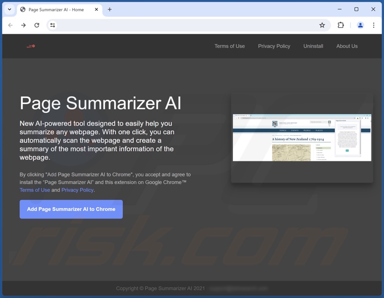 Strona internetowa promująca Page Summarizer AI