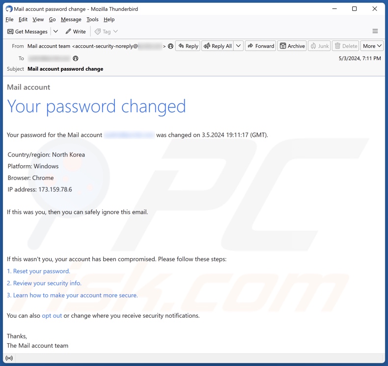 Your Password Changed Kampania spamowa e-mail