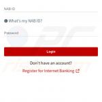 Fałszywe okno logowania NAB (National Australia Bank) wyświetlane przez malware FluBot 