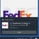 1 powiadomienie przeglądarki promujące oszustwo FedEx PACKAGE WAITING