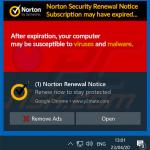 Oszustwo pop-up Norton Subscription Has Expired Today promowane przez powiadomienia przeglądarki (przykład 3)