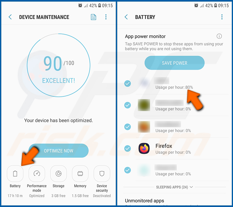Sprawdzanie zużycia baterii przez różne aplikacje w systemie operacyjnym Android (krok 2)