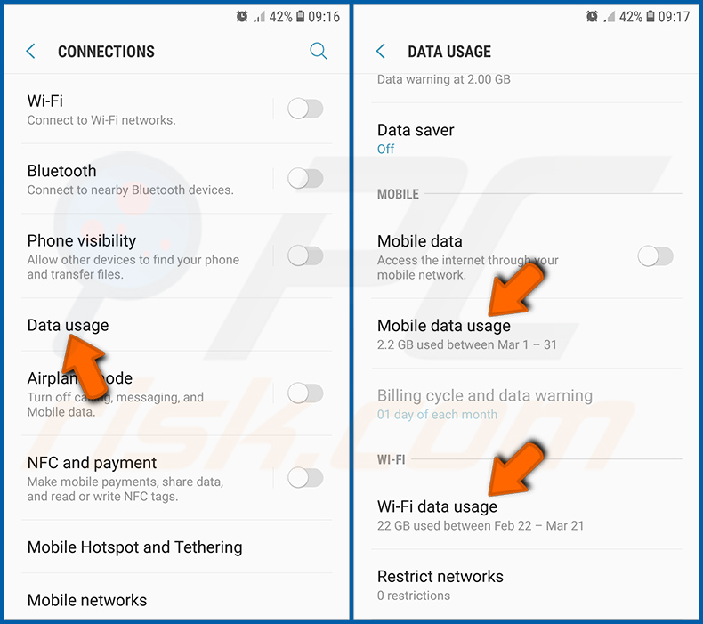 Sprawdzanie wykorzystania danych przez różne aplikacje w systemie operacyjnym Android (krok 2)