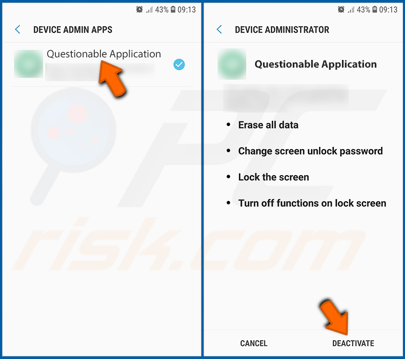 Wyłączanie aplikacji na Androida z uprawnieniami administratora (krok 3)