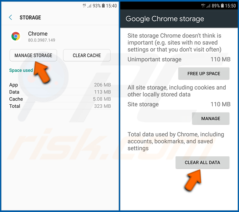 Resetowanie przeglądarki Chrome do ustawień domyślnych w systemie operacyjnym Android (krok 3)