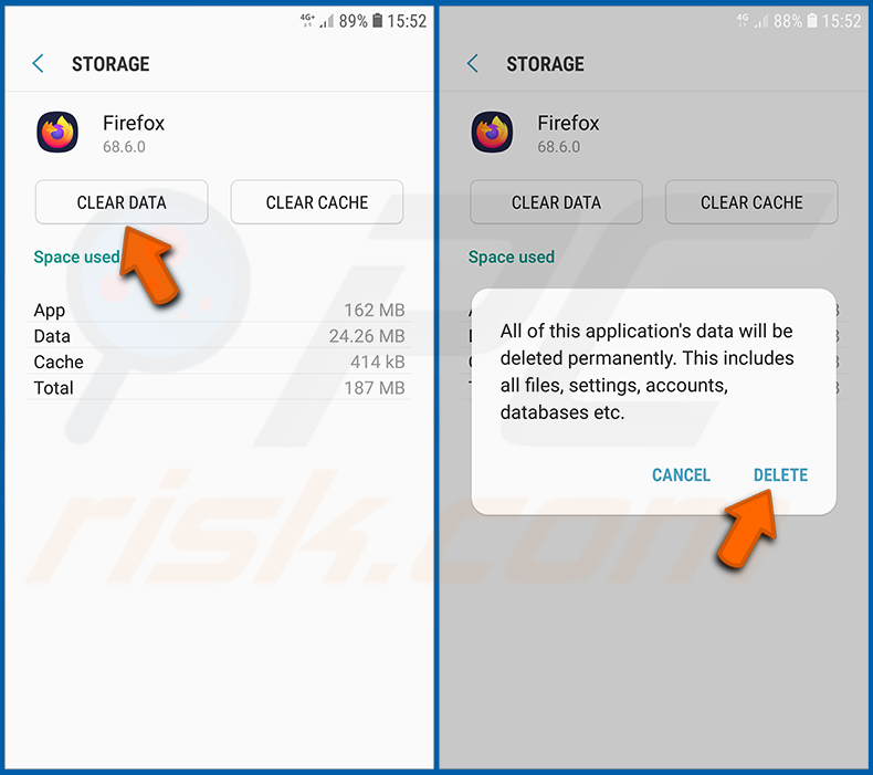 Resetting Firefox browser in the Android operating system (step 3)