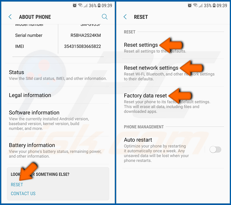 Przywracanie domyślnych ustawień systemu operacyjnego Android (krok 2)