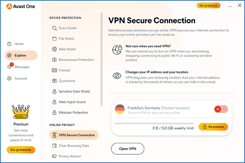 Funkcja VPN Avast One