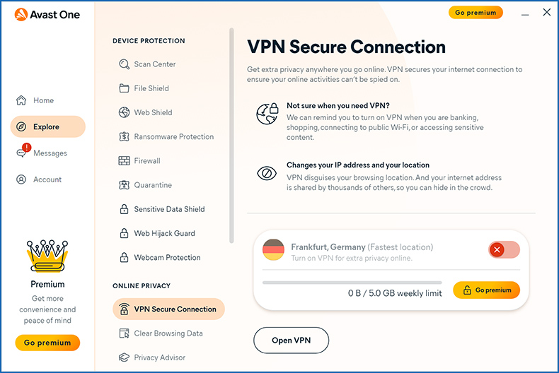 Funkcja VPN Avast One