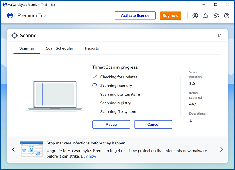 Skanowanie systemu Malwarebytes Premium