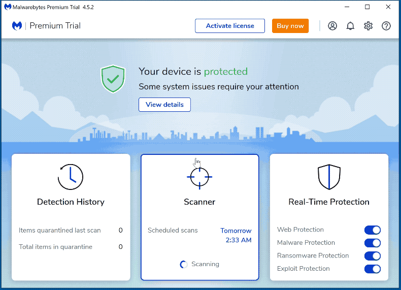 Wygląd Malwarebytes Premium (GIF)