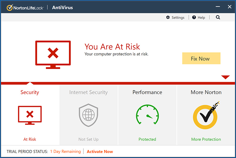 Interfejs Norton AntiVirus Plus
