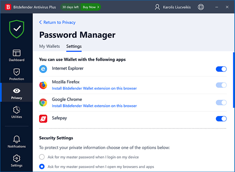 Menedżer haseł Bitdefender Antivirus Plus