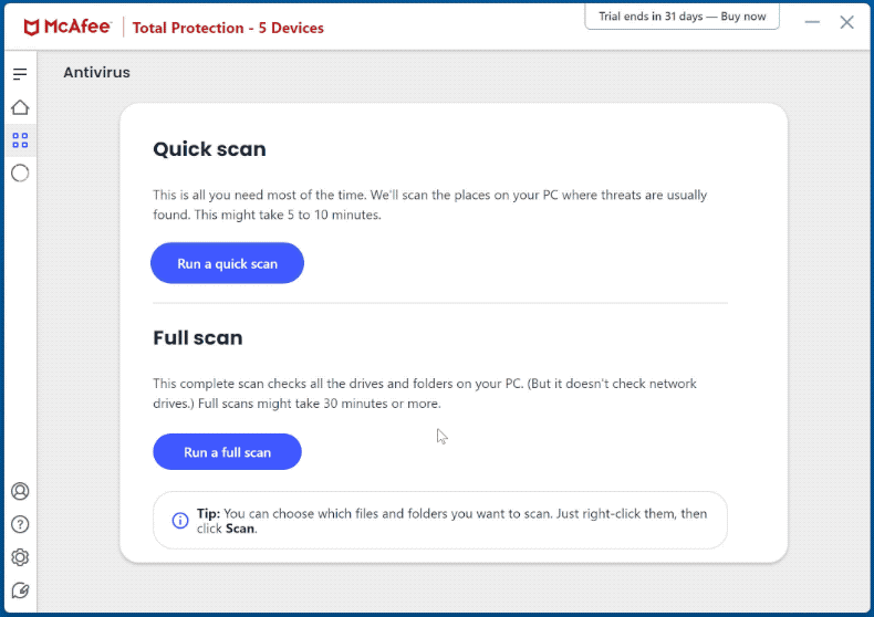 Wygląd McAfee AntiVirus Plus (GIF)