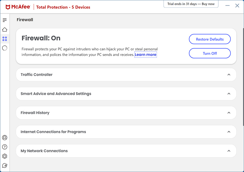 Firewall McAfee AntiVirus Plus
