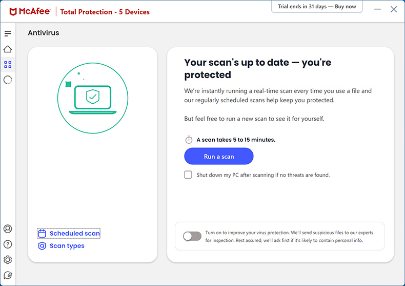 Skan McAfee AntiVirus Plus