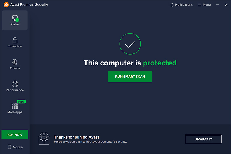 Panel Avast Premium Security