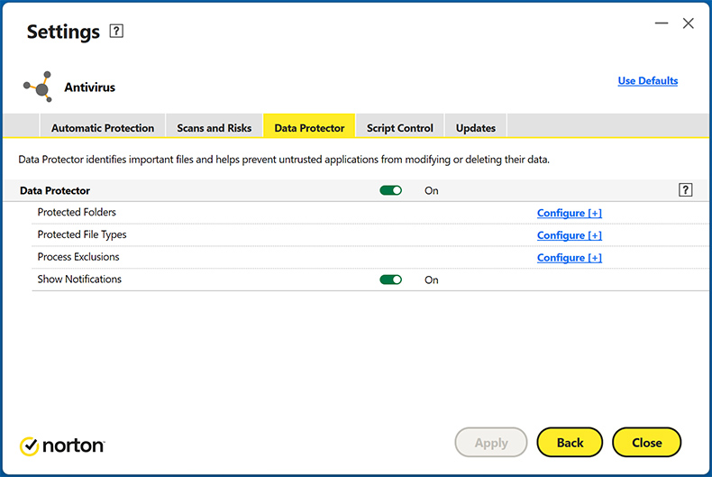 Ochrona danych Norton AntiVirus Plus