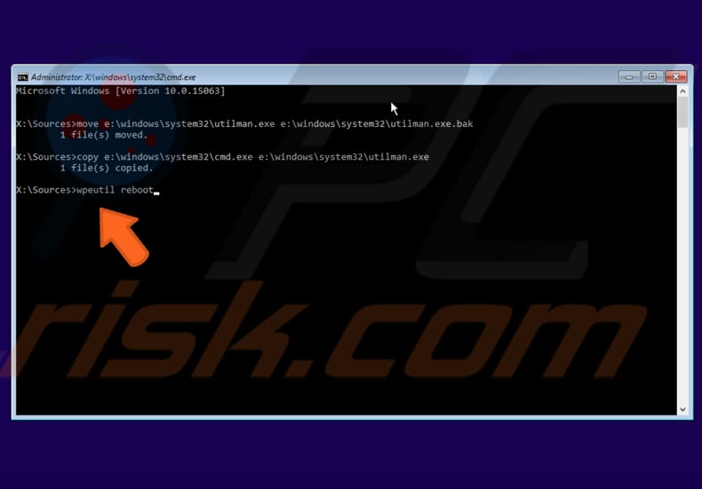 jak zresetować hasło do systemu Windows 10 za pomocą dysku instalacyjnego systemu Windows 10 za pomocą wiersza polecenia - krok 4
