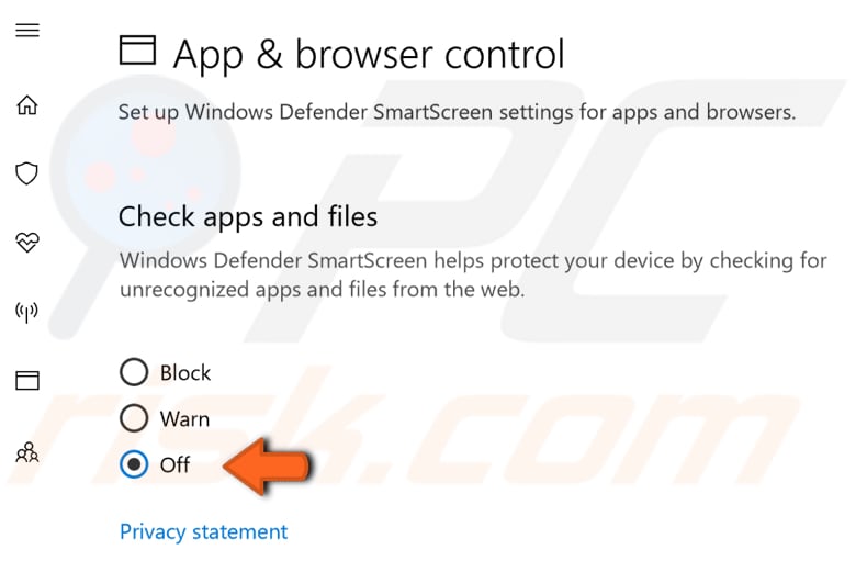 wyłącz Windows SmartScreen krok 2