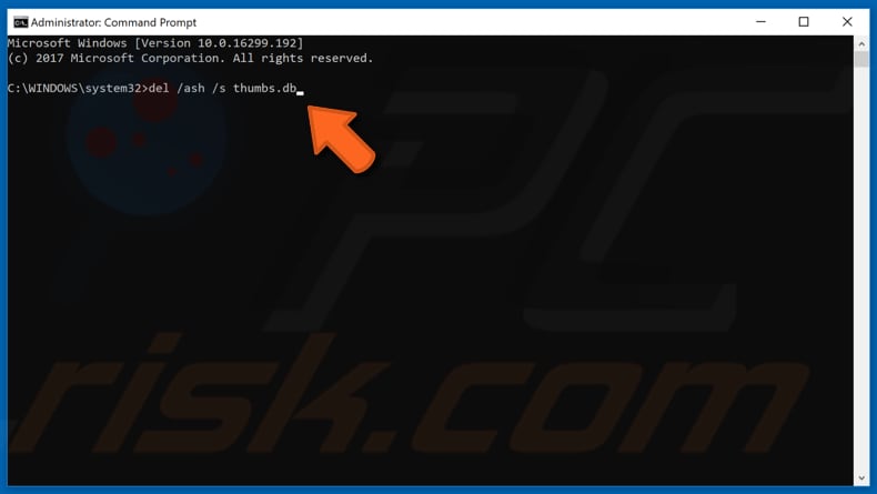 usuń plik thumbs.db za pomocą wiersza polecenia, krok 2