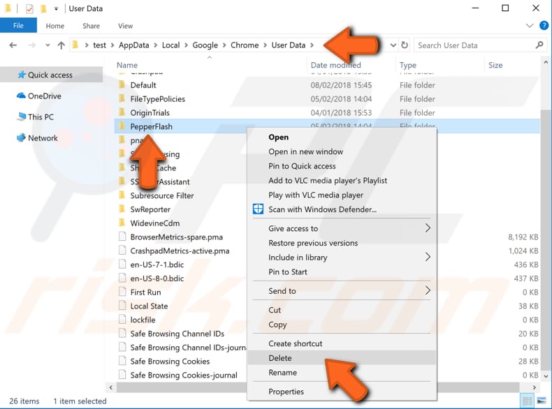 usuń folder pepperflash, krok 3