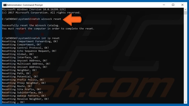 zresetuj TCP/IP krok 1 