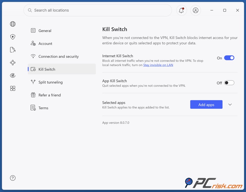 Włącz kill switch w NordVPN