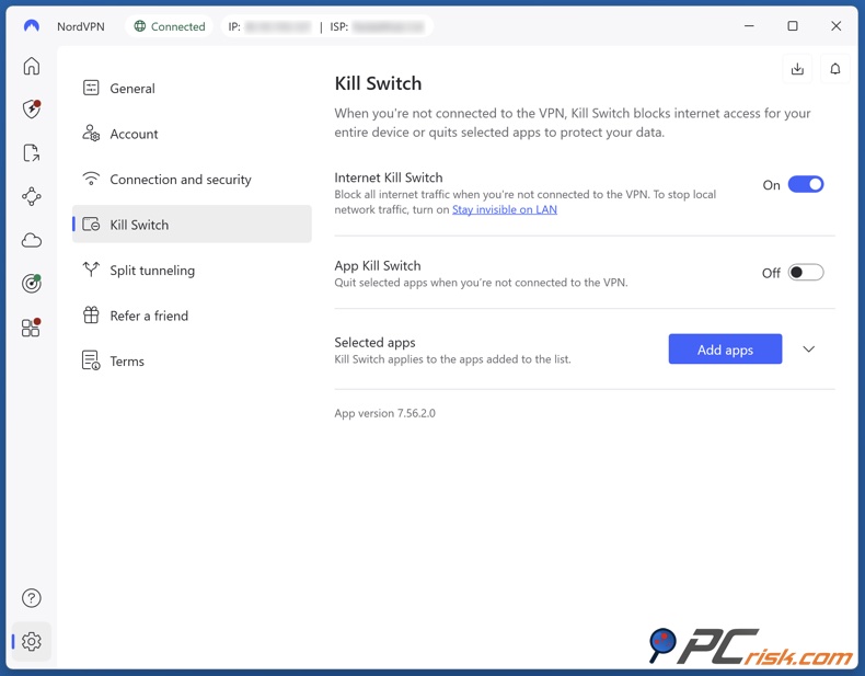 Włącz kill switch NordVPN