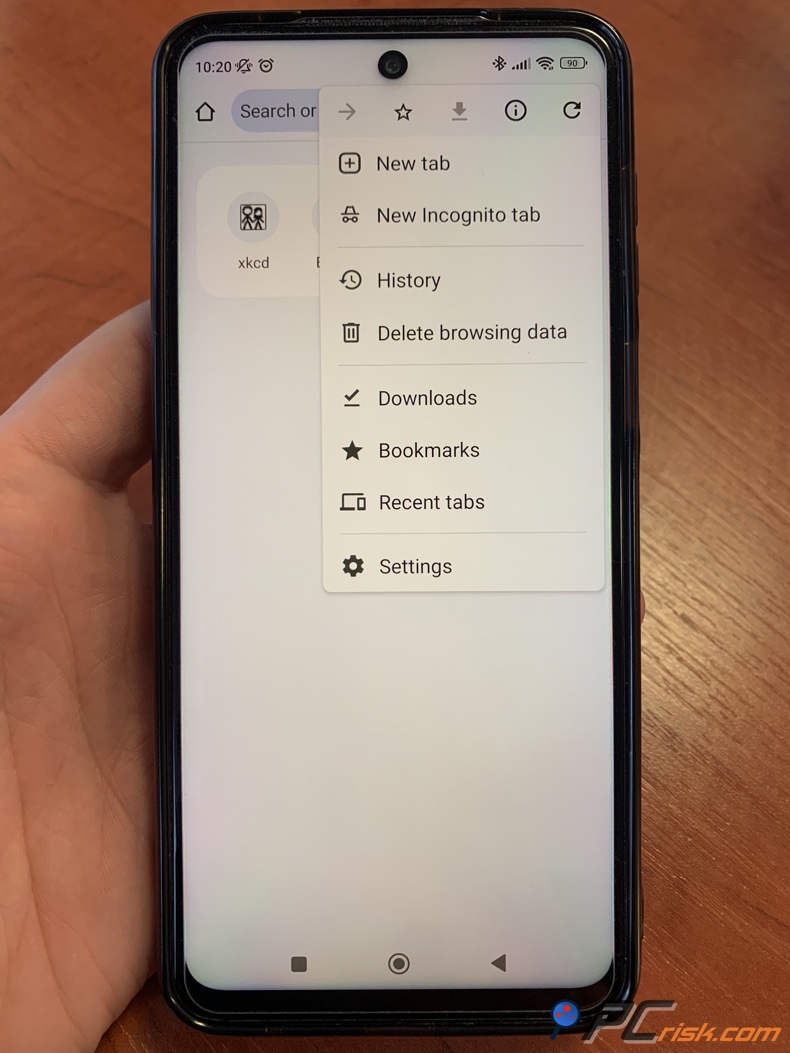 Menu Adblock Browser APB na Androidzie