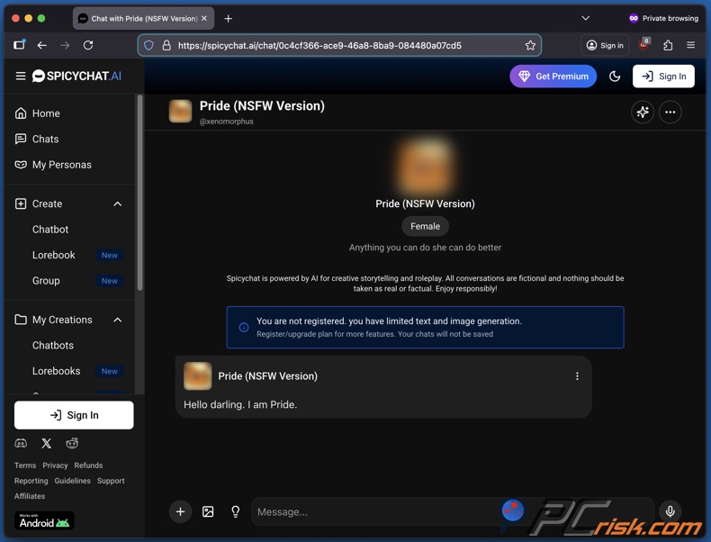 Niezarejestrowany dostęp do Spicy Chat AI