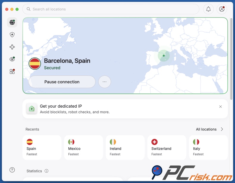 NordVPN połączony z Hiszpanią