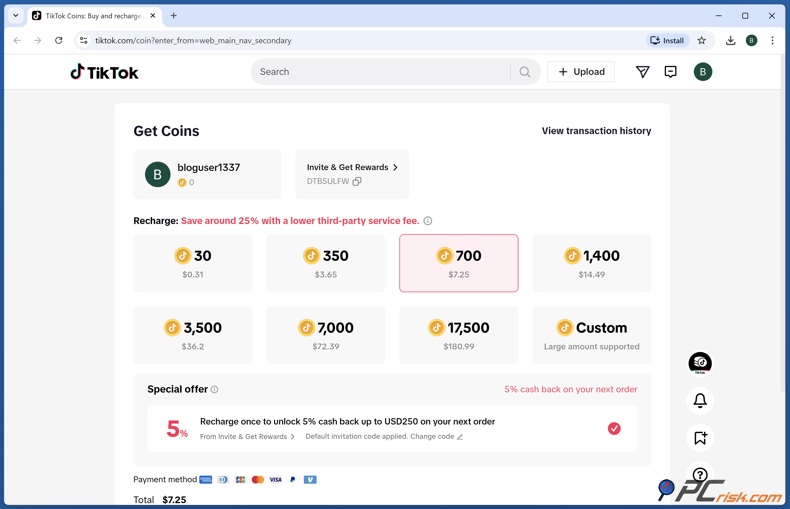 TikTok Coin doładowanie