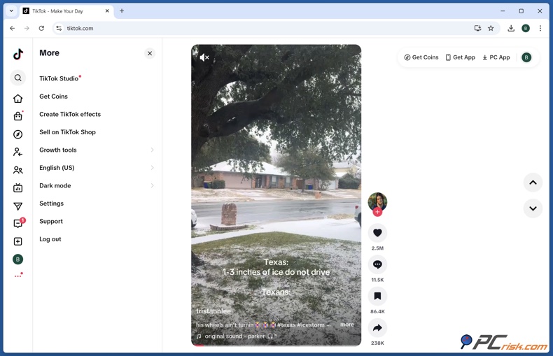 Menu boczne TikTok i przycisk Zdobądź monety