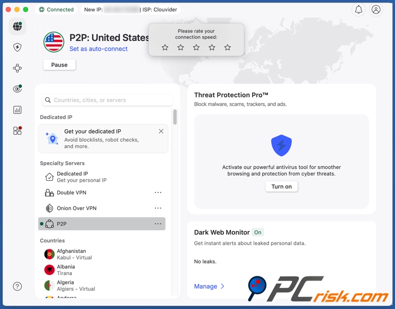 NordVPN połączony z USA