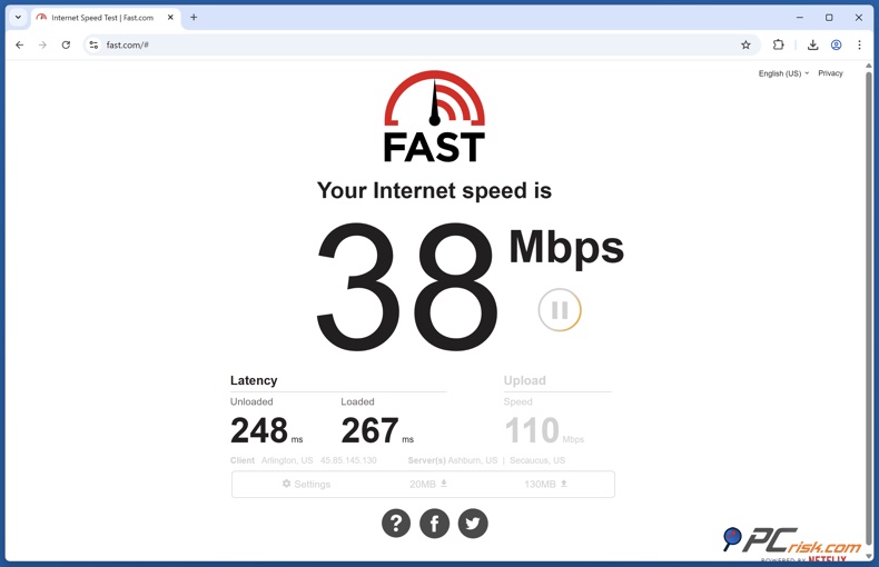 Sprawdź lokalizację VPN na fast.com