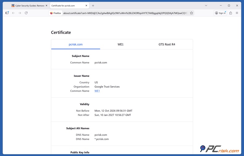 Szczegóły certyfikatu SSL w Firefox