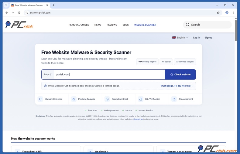 Strona główna PCrisk Website Scanner