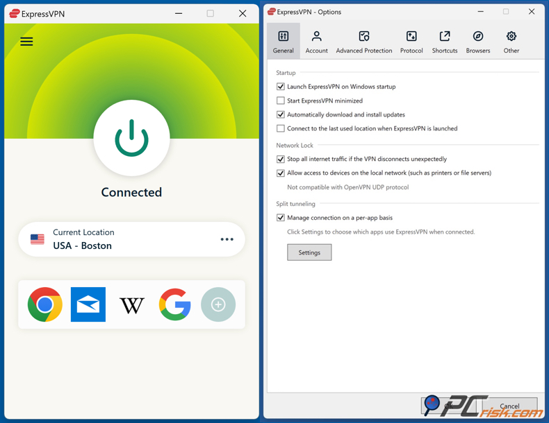 Panel ExpressVPN