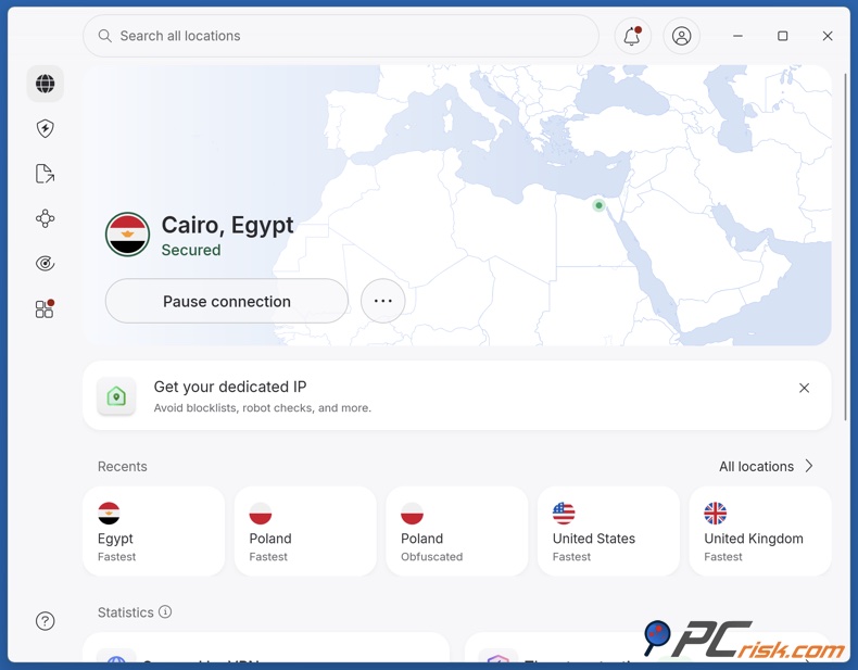 NordVPN połączony z Egiptem