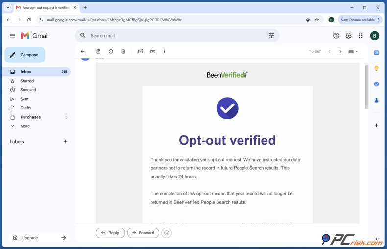 BeenVerified opt out verified email