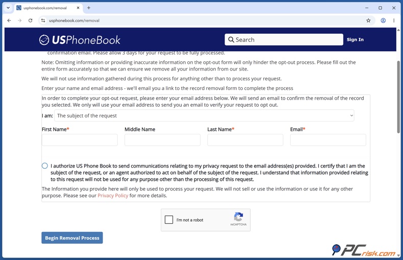 USPhoneBook partial form