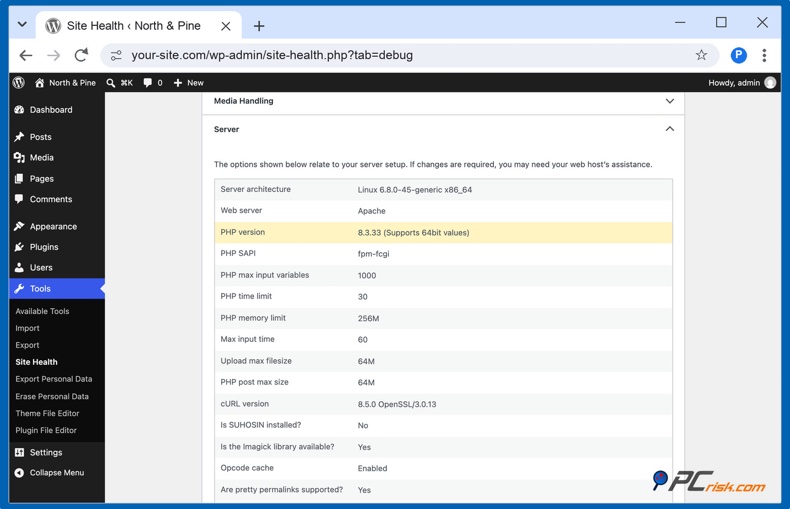 Wersja PHP w Kondycji witryny WordPress