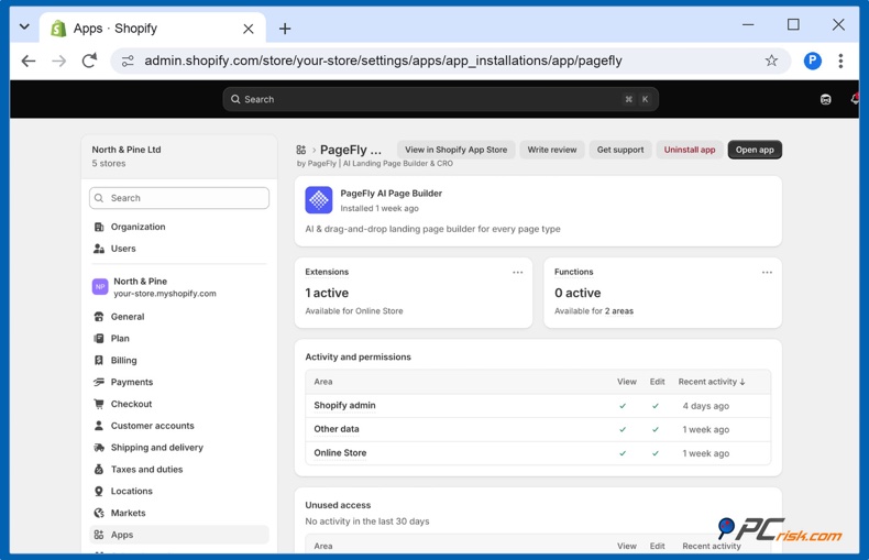 Uprawnienia aplikacji Shopify