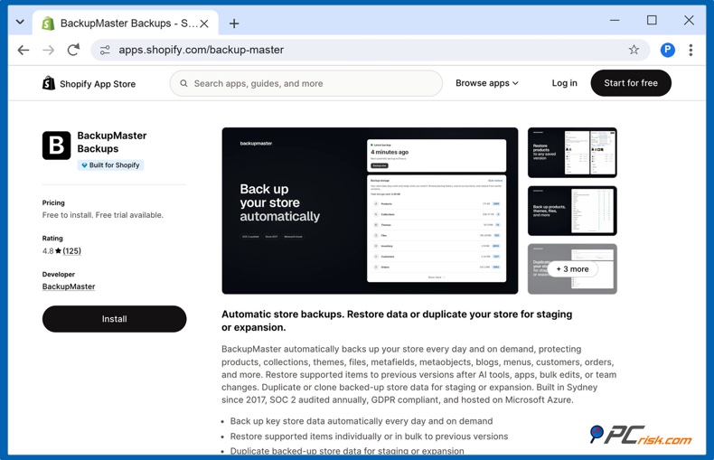 Aplikacja do kopii zapasowych w Shopify App Store