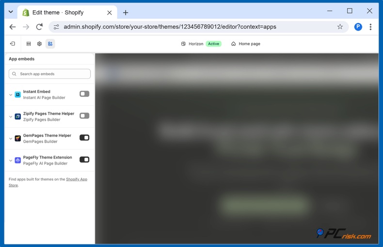 Osadzenia w edytorze szablonu Shopify