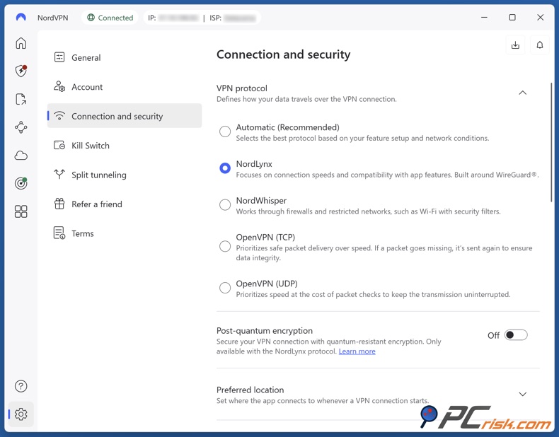 Wybierz protokół NordLynx
